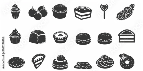 Bakery sweets and dessert flat vector icons