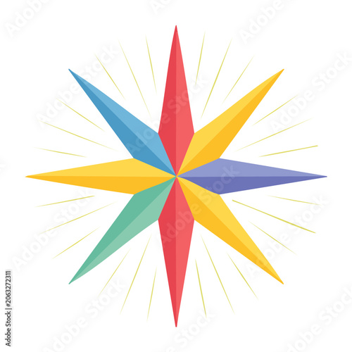 Colorful starburst with radiating lines on transparent background