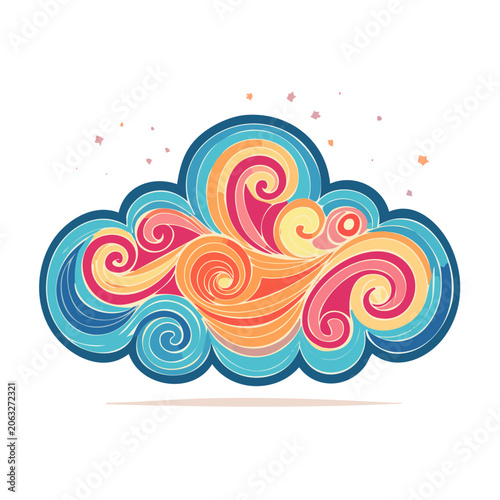 Colorful swirling cloud illustration with vibrant spirals