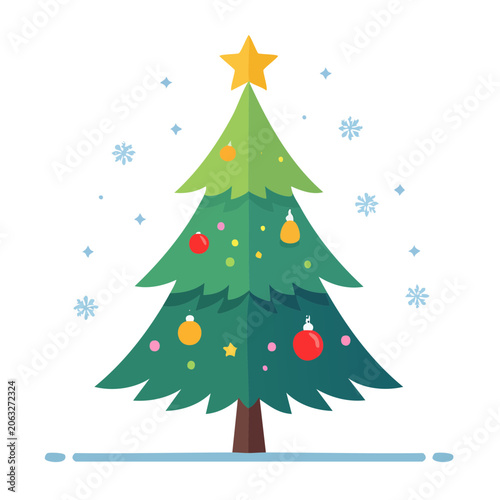 Flat design Christmas tree with ornaments