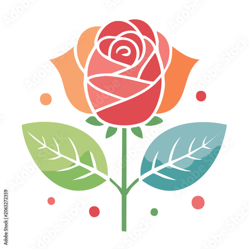 Flat design rose with colorful leaves