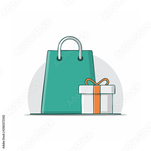 Flat design shopping bag and gift box illustration