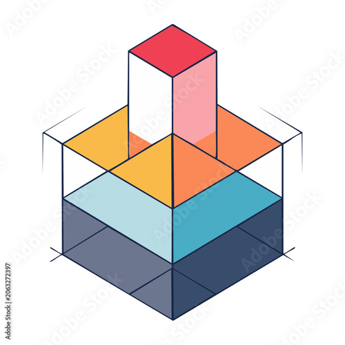 Isometric Stacked Colorful Cubes Illustration