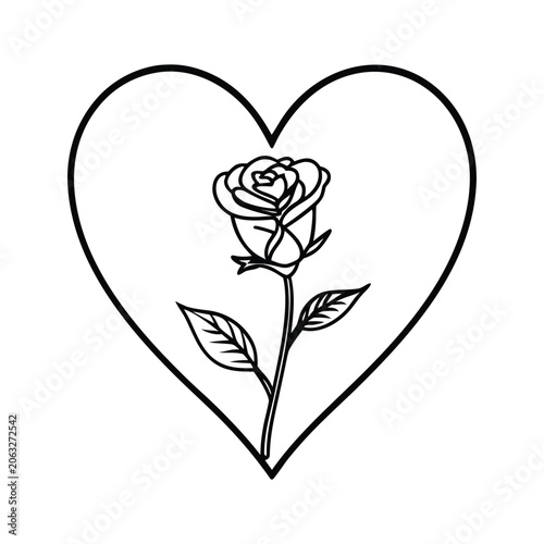 Rose Heart Line Art Vector Illustration