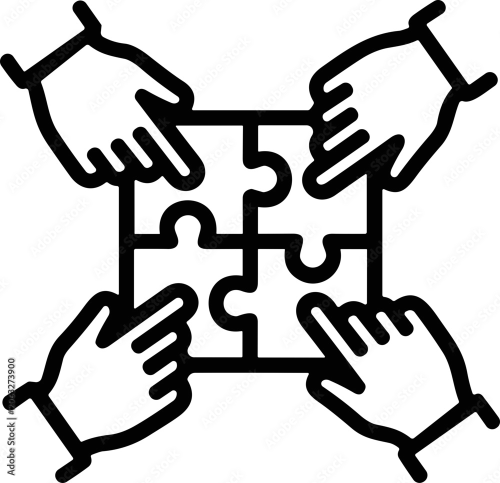 Obraz premium Teamwork Hands Assembling Puzzle Pieces Together - Unity and Collaboration Concept