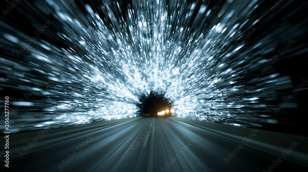 Obraz premium fast motion light trails streaking along a dark night highway representing high speed transportation urban road energy and futuristic technology concept