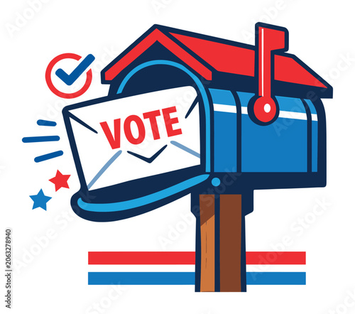 Mailbox receiving a vote-by-mail ballot, symbolizing absentee voting, election participation, and civic duty