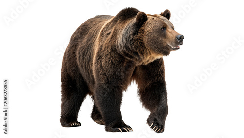 Εκτύπωση καμβά Large brown bear grizzly standing in full body profile isolated on transparent b