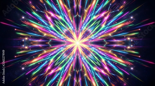 Vibrant multicolored light explosion in space