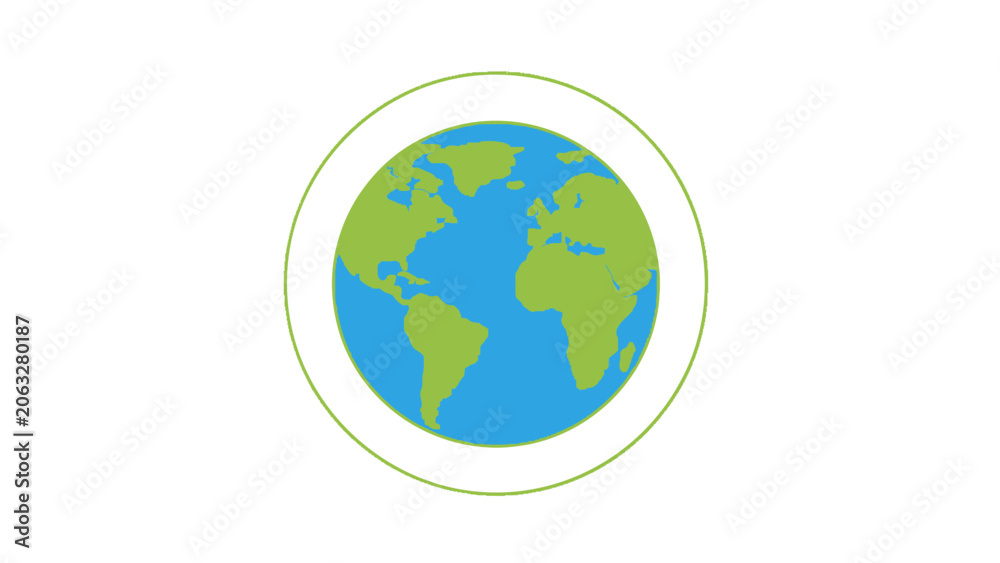 Fototapeta premium Simple Colorful Globe Icon with Blue Oceans and Green Continents on Isolated White Background