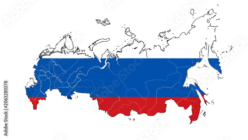 Fotografija Map of Russia with National Flag Colors on Isolated White Background
