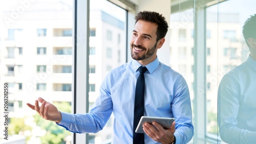 successful entrepreneur with vitiligo skin condition gesturing during corporate meeting