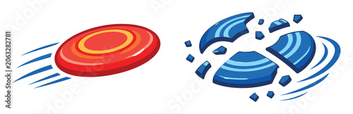Red clay target soars, shattering into blue fragments, marking a successful skeet or trap shot