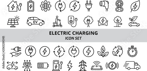Electric charging icon set for sustainable energy solutions