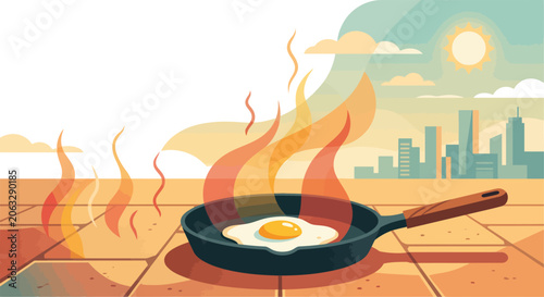 Bild auf Leinwand Frying an egg on hot pavement under the blazing summer sun for a scorching heatw