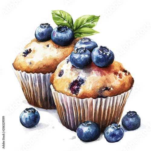 Obraz na płótnie Muffins, watercolor vector portraying a joyful pose with colorful highlights, isolated on a white background