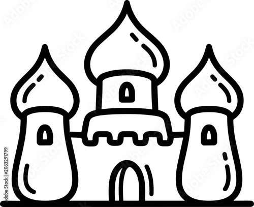 Cuadro en lienzo Stylized Castle Icon with Onion Domes - Outline Vector Illustration