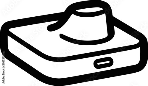 Konstfotografi Hand-drawn illustration of a compact action camera, simple line art style, isolated on white background