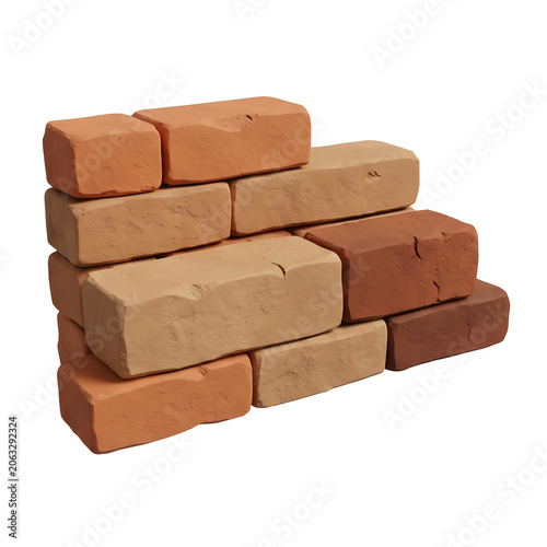 Realistic Stack of Red and Orange Bricks