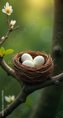 Bird Nest With Eggs In Tree Spring Life
