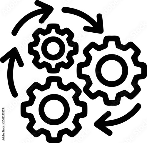 Photos Interlocking gears icon with circular arrows suggesting process, workflow, and c
