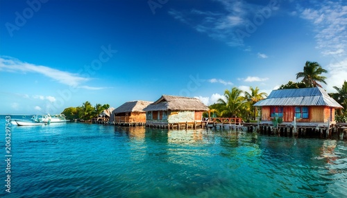 traditional stilt houses at the waterfront of caye caulker belize district belize