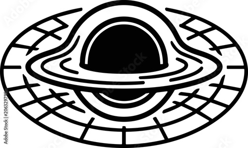 Foto Abstract black hole icon with swirling accretion disk and grid background, scien