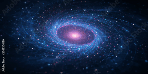 Fényképezés Abstract space galaxy background with stars and nebula, glowing spiral cosmos in