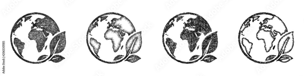 Fototapeta premium Monochrome sketch green earth icon design set