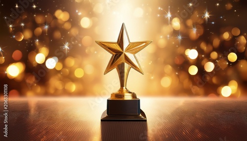 elegant gold star award trophy on shimmering background n business recognition and leadership victory concept