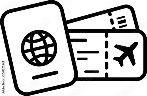 Bild auf Leinwand Passport and Airplane Tickets Icon - Travel and Vacation Concept