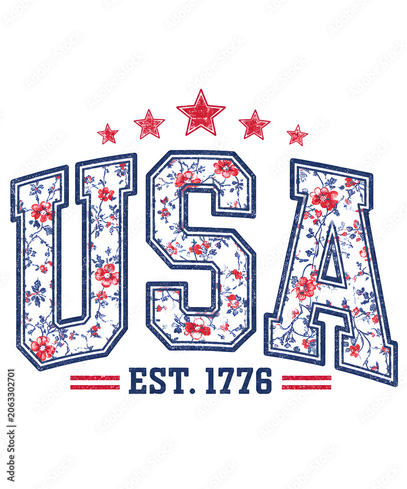 Fototapeta premium Floral USA Est 1776 PNG: Boho American Patriotic 4th of July png Independence Day Clipart (Digital Download)