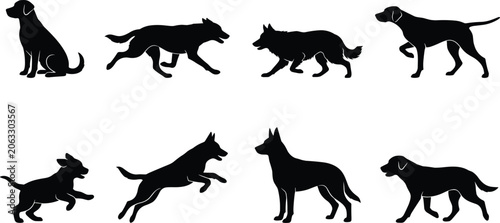 Photos Dog breeds vector silhouette icon set featuring labrador german shepherd and ret