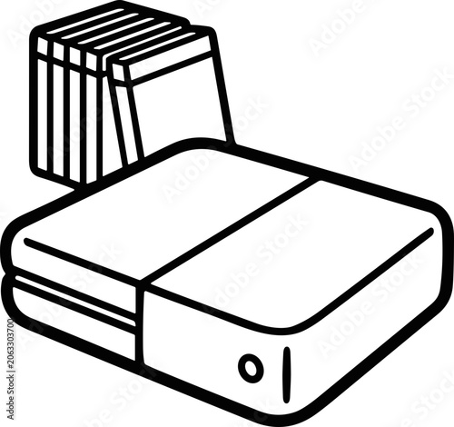 Bild auf Leinwand Vector illustration of a gaming console and game cartridges, retro technology co