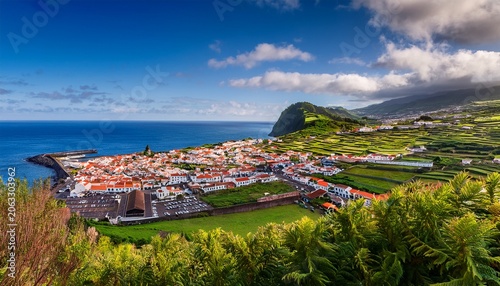 beautiful horta city on faial island of azores surrounded by the beautiful ocean and hills