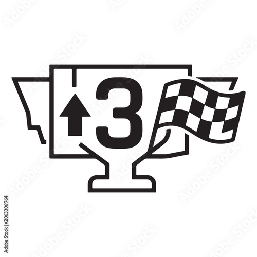 Third Place Trophy With Checkered Flag Black Silhouette Icon