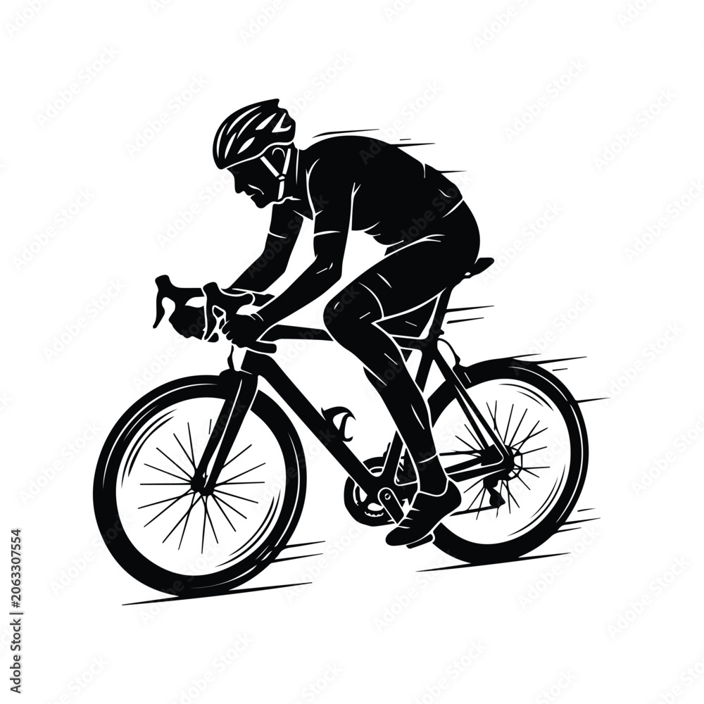 Naklejka premium Cyclist silhouette vector illustration of bike rider in motion racing line art graphic.