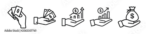 Set of hand holding money and financial growth icons, vector illustration isolated on white background