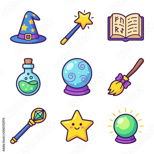 Magic crystal ball and wizard items.