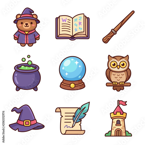 Cartoon bear in wizard costume.
