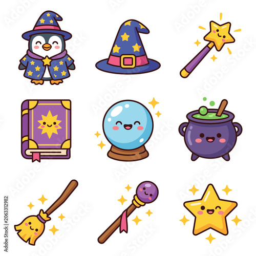Cartoon magic wand star crystal ball.