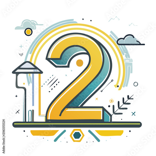Colorful flat design number two illustration