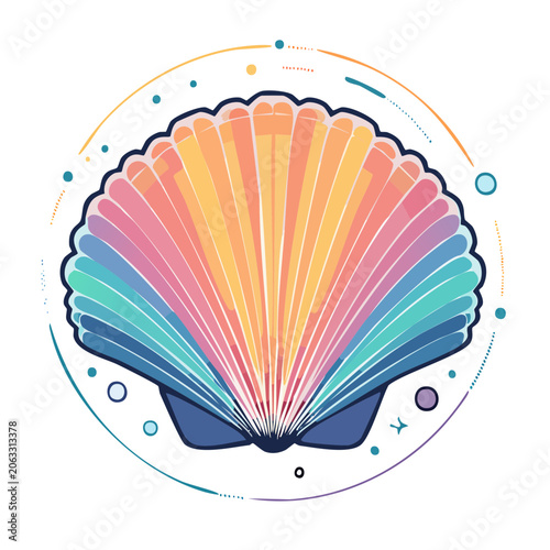Colorful rainbow scallop shell illustration