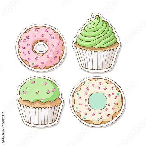 Four flat design ice cream cones with sprinkles