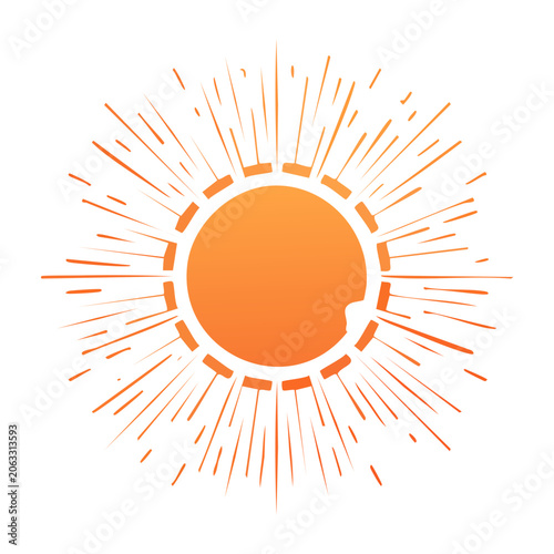 Orange sun icon with rays on transparent background