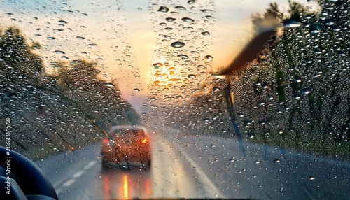 raindrops on vehicle windscreen