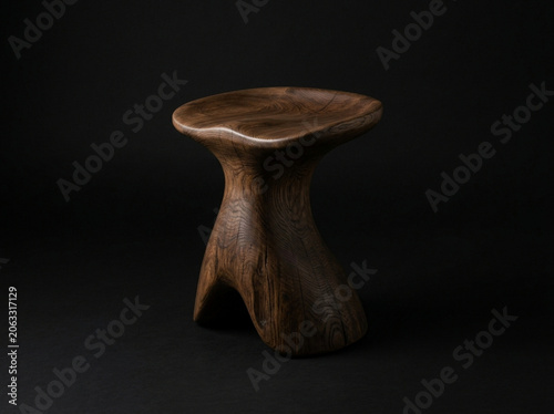 Sculptural Wooden Stool with Organic Form  