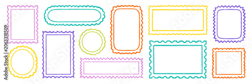 Foto Crayon kids stamp frames and postcard text box with grunge pencil texture