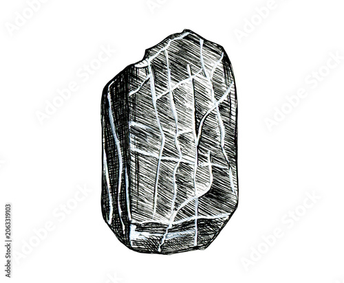 A sharp stone drawn in black ink on a white background