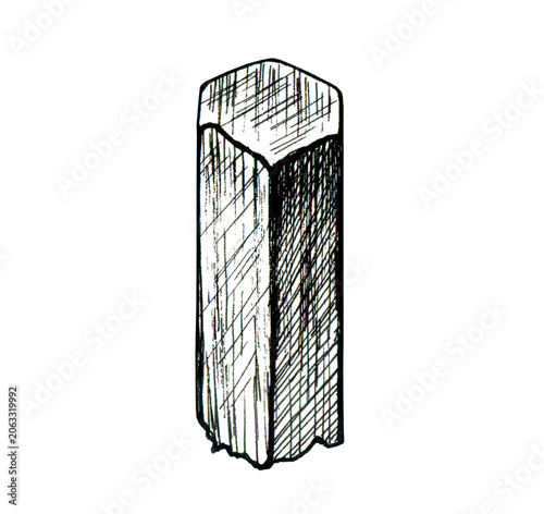 Aquamarine A crystal drawn in black ink on a white background